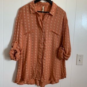 Flowy Button-up Patterned Blouse